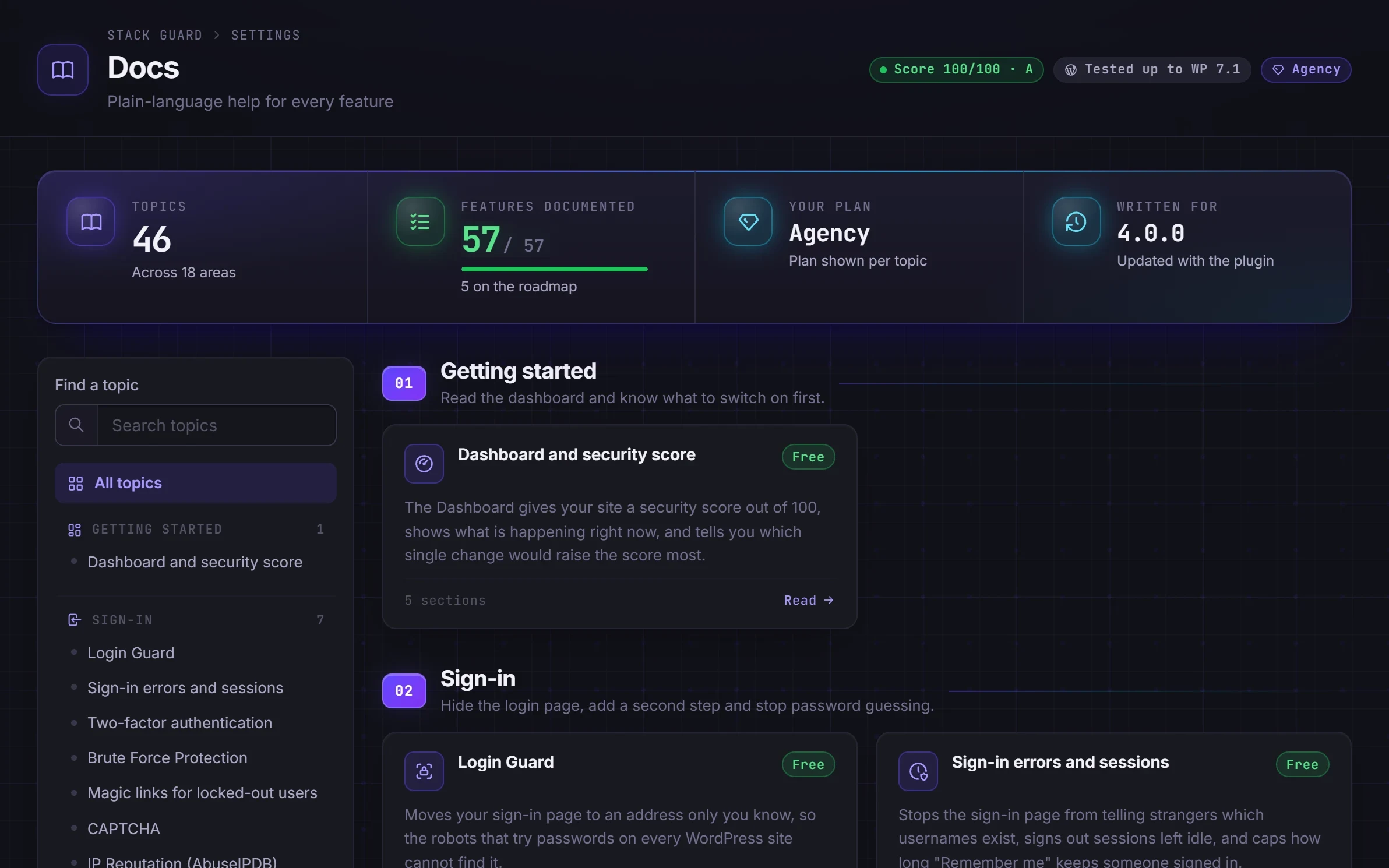 Built-in documentation with plain-language help for every feature